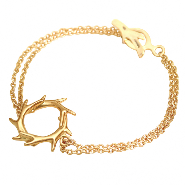 Gold antler double chain bracelet