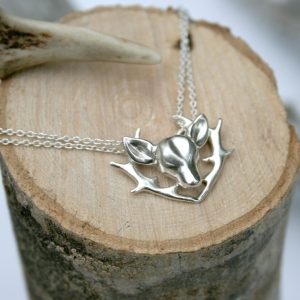 Silver 'Sacred Hart' Deer Necklace