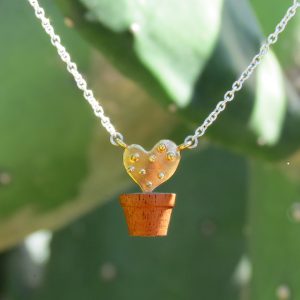 Potted Prickly Pear Heart Necklace