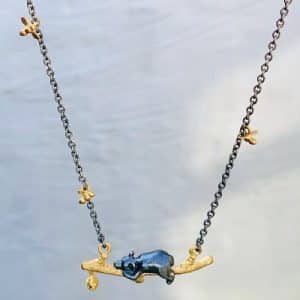 Oxidised Silver and Gold Vermeil Bear & Honey Bee Necklace