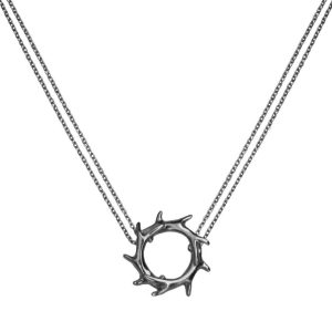 Silver Antler Hoop Double Chain Necklace