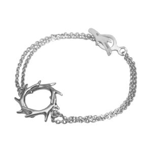 Silver Antler Hoop Double Chain Bracelet