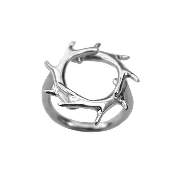 Silver antler circle ring