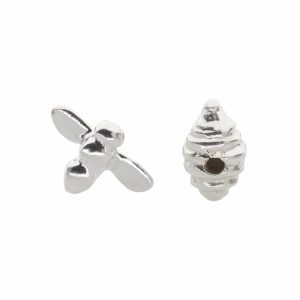 Silver Honey Bee and Hive Ear Studs