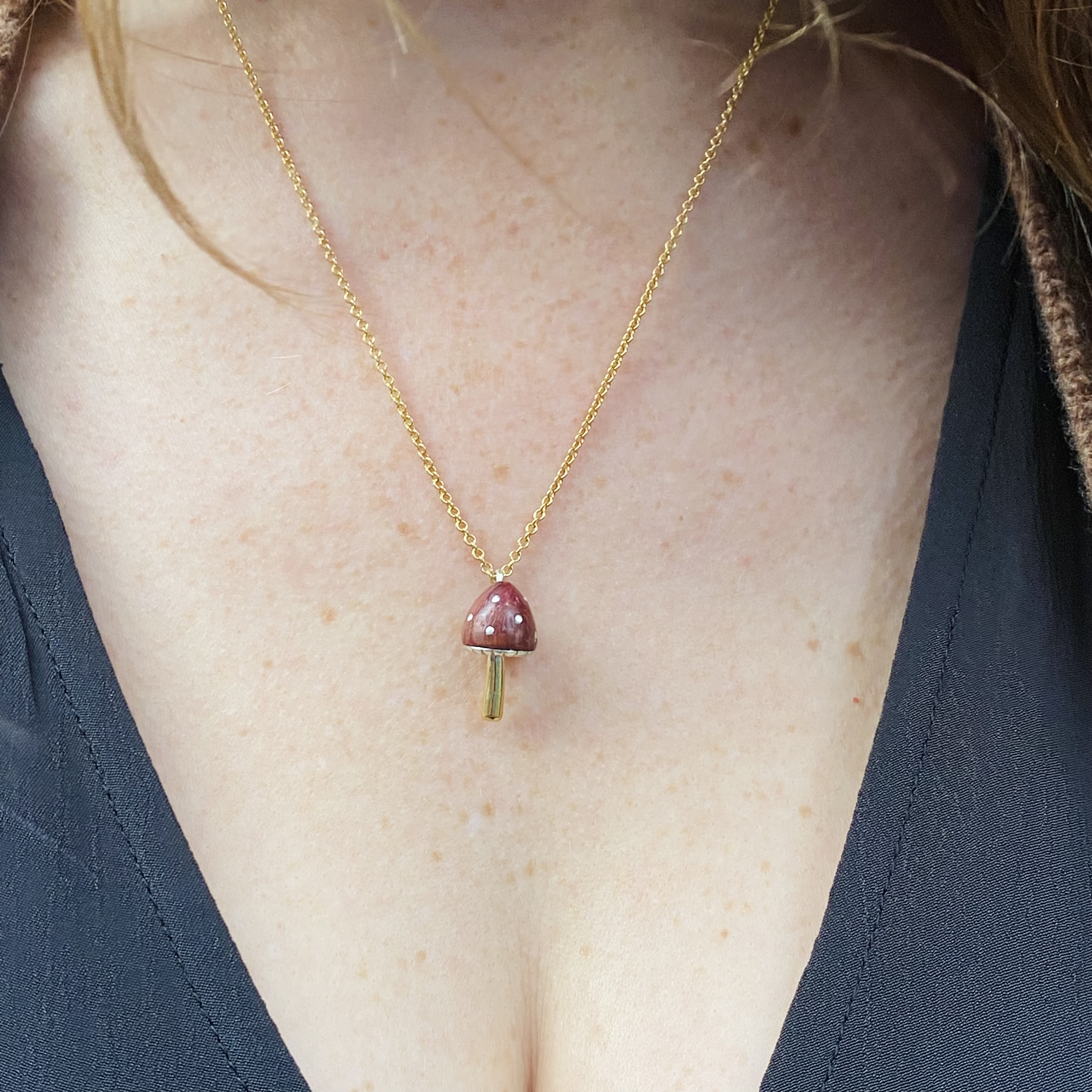 Toadstool pendant wood silver and gold vermeil