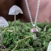 silver and oak wood wild mushroom pendant
