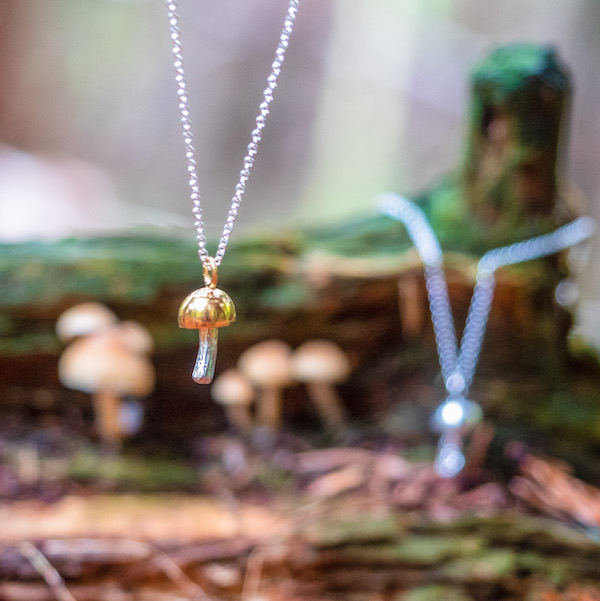 Silver and gold mushroom pendants