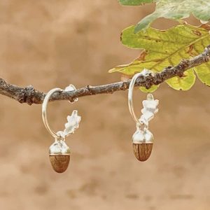Acorn and Oak Leaf Hoop Earrings