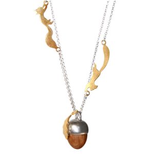 Squirrel Acorn and Leaf Necklace