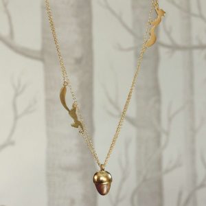 Gold Vermeil Squirrel and Acorn Necklace